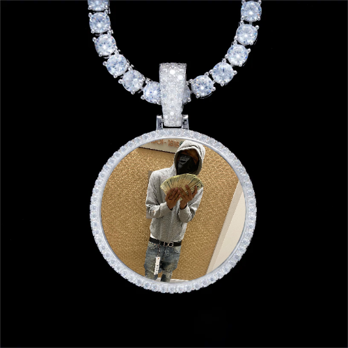 925S & VVS Moissanite 3D Circle Custom Picture Pendant