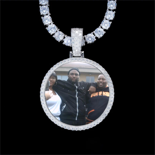 925S & VVS Moissanite 3D Circle Custom Picture Pendant