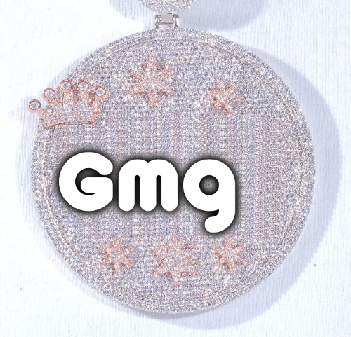 CUSTOM LETTER NECKLACE 3D BIG CROWN DISC