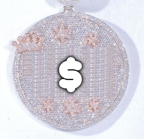 CUSTOM LETTER NECKLACE 3D BIG CROWN DISC
