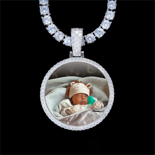 925S & VVS Moissanite 3D Circle Custom Picture Pendant
