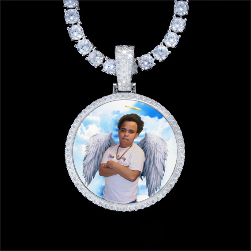 925S & VVS Moissanite 3D Circle Custom Picture Pendant