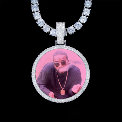 925S & VVS Moissanite 3D Circle Custom Picture Pendant