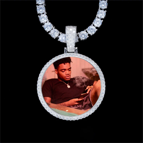 925S & VVS Moissanite 3D Circle Custom Picture Pendant