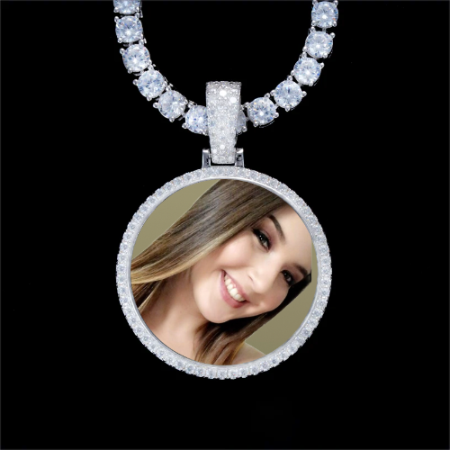 925S & VVS Moissanite 3D Circle Custom Picture Pendant