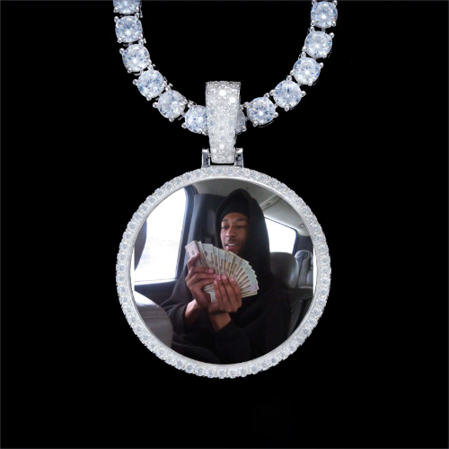 925S & VVS Moissanite 3D Circle Custom Picture Pendant
