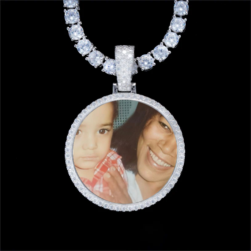 925S & VVS Moissanite 3D Circle Custom Picture Pendant