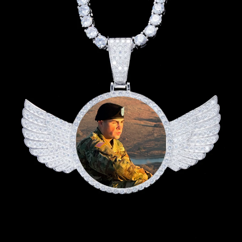 925S & VVS Moissanite 3D Wing Custom Picture Pendant