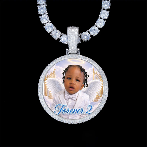 925S & VVS Moissanite 3D Circle Custom Picture Pendant