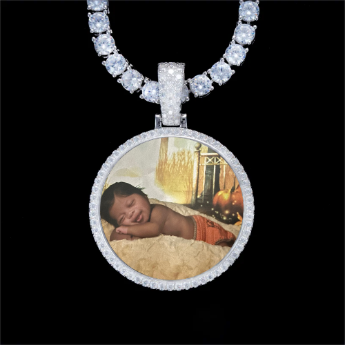 925S & VVS Moissanite 3D Circle Custom Picture Pendant