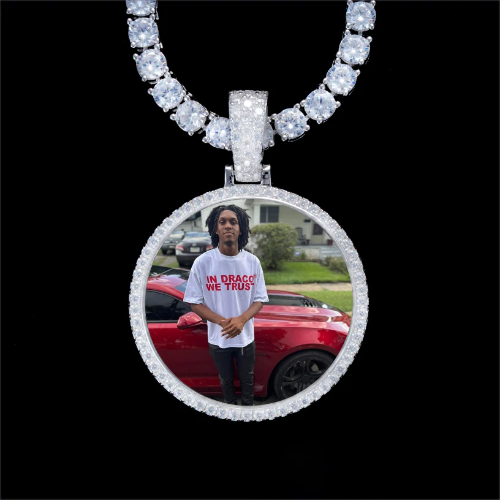 925S & VVS Moissanite 3D Circle Custom Picture Pendant