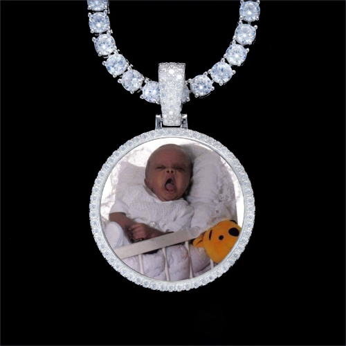 925S & VVS Moissanite 3D Circle Custom Picture Pendant