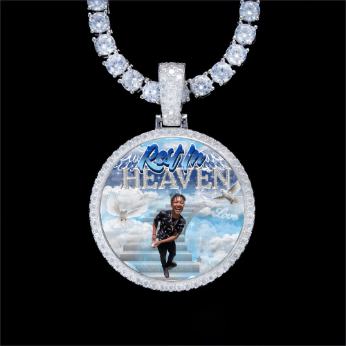 925S & VVS Moissanite 3D Circle Custom Picture Pendant
