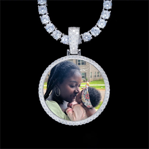 925S & VVS Moissanite 3D Circle Custom Picture Pendant
