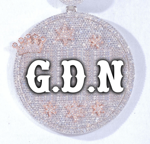 CUSTOM LETTER NECKLACE 3D BIG CROWN DISC
