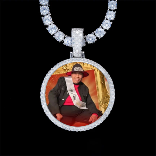 925S & VVS Moissanite 3D Circle Custom Picture Pendant