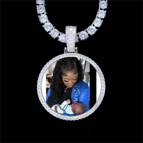 925S & VVS Moissanite 3D Circle Custom Picture Pendant