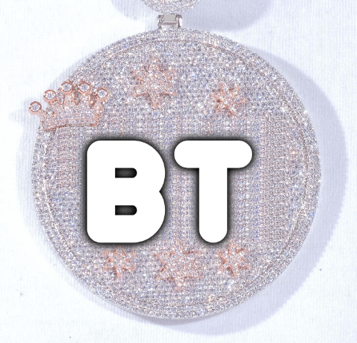 CUSTOM LETTER NECKLACE 3D BIG CROWN DISC