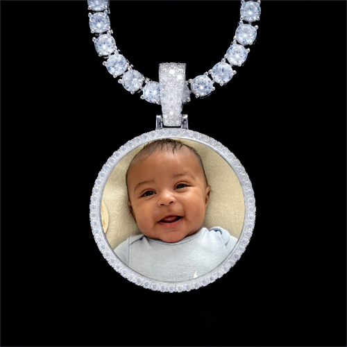 925S & VVS Moissanite 3D Circle Custom Picture Pendant