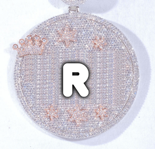 CUSTOM LETTER NECKLACE 3D BIG CROWN DISC