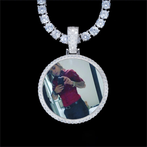 925S & VVS Moissanite 3D Circle Custom Picture Pendant