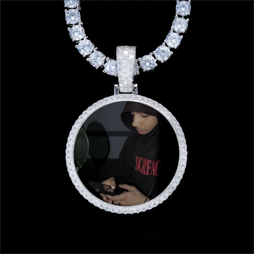 925S & VVS Moissanite 3D Circle Custom Picture Pendant