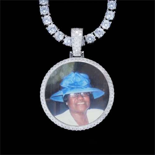 925S & VVS Moissanite 3D Circle Custom Picture Pendant