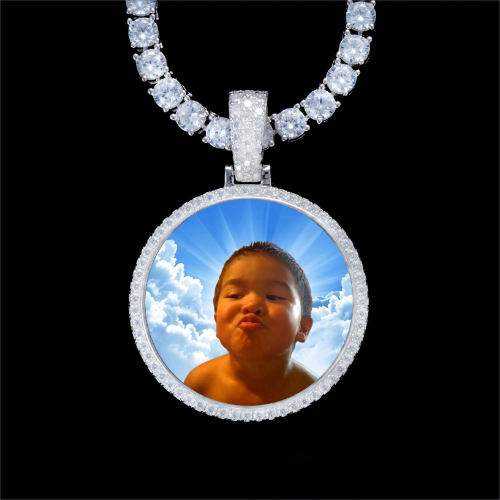 925S & VVS Moissanite 3D Circle Custom Picture Pendant