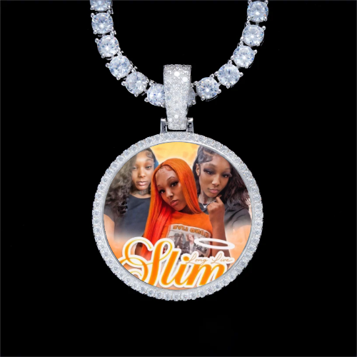 925S & VVS Moissanite 3D Circle Custom Picture Pendant
