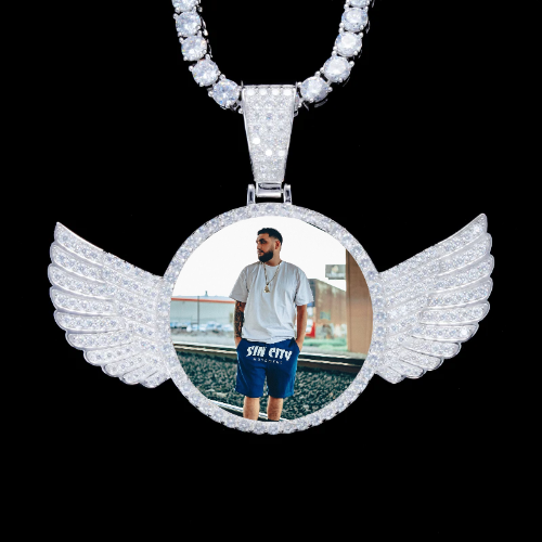 925S & VVS Moissanite 3D Wing Custom Picture Pendant