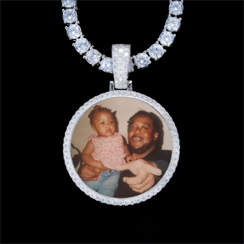 925S & VVS Moissanite 3D Circle Custom Picture Pendant