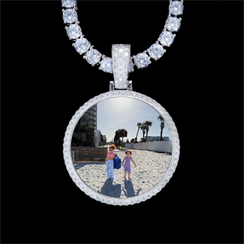 925S & VVS Moissanite 3D Circle Custom Picture Pendant