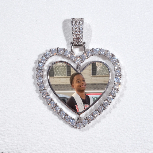 3D Spinning 2-Faced Heart Custom Picture Pendant