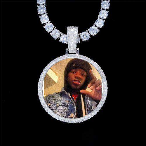 925S & VVS Moissanite 3D Circle Custom Picture Pendant