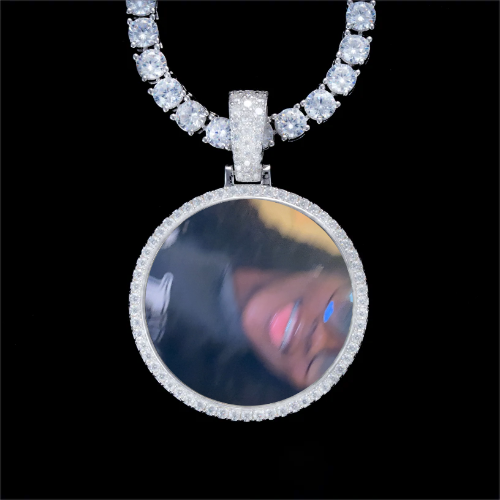 925S & VVS Moissanite 3D Circle Custom Picture Pendant