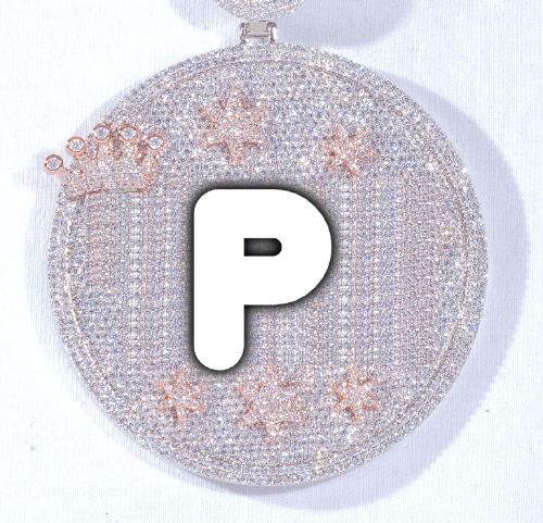 CUSTOM LETTER NECKLACE 3D BIG CROWN DISC