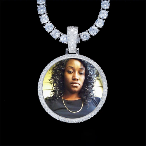 925S & VVS Moissanite 3D Circle Custom Picture Pendant