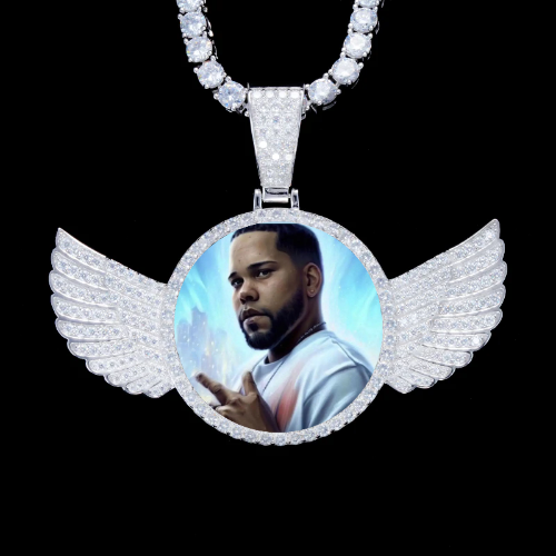925S & VVS Moissanite 3D Wing Custom Picture Pendant