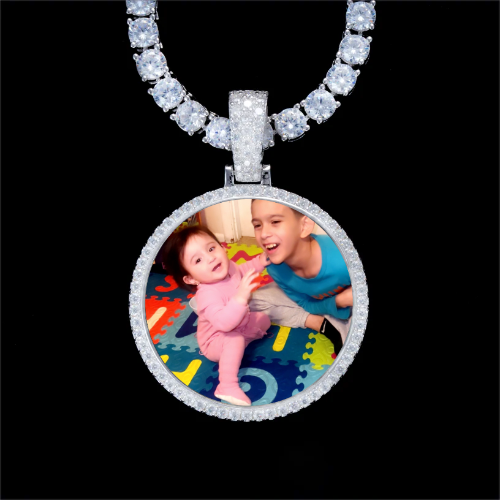 925S & VVS Moissanite 3D Circle Custom Picture Pendant