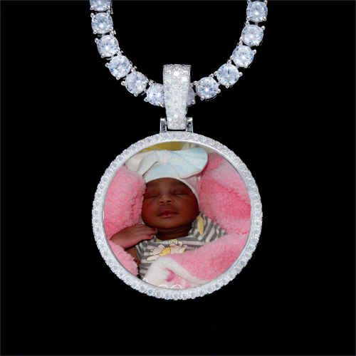 925S & VVS Moissanite 3D Circle Custom Picture Pendant