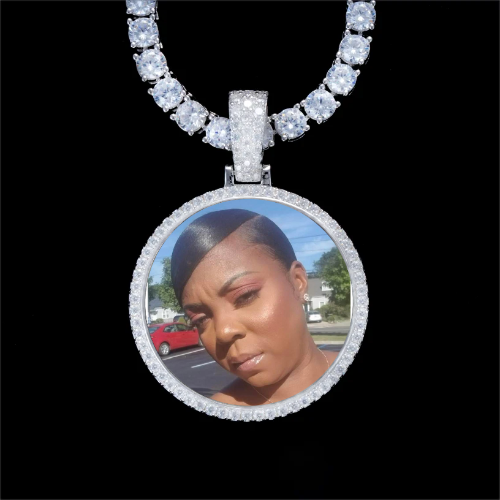 925S & VVS Moissanite 3D Circle Custom Picture Pendant