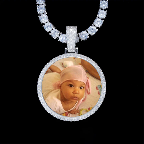 925S & VVS Moissanite 3D Circle Custom Picture Pendant