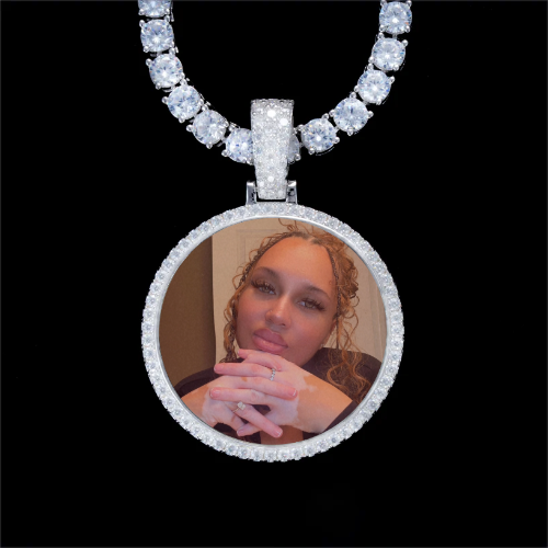 925S & VVS Moissanite 3D Circle Custom Picture Pendant