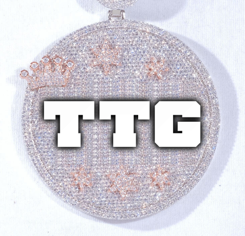 CUSTOM LETTER NECKLACE 3D BIG CROWN DISC