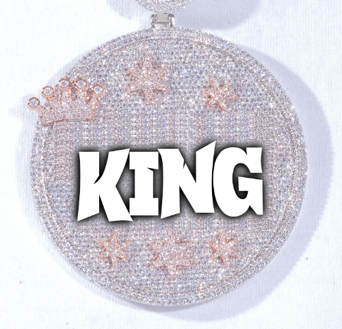 CUSTOM LETTER NECKLACE 3D BIG CROWN DISC