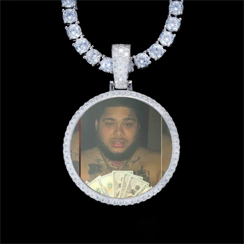925S & VVS Moissanite 3D Circle Custom Picture Pendant