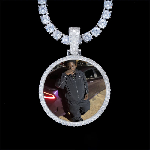 925S & VVS Moissanite 3D Circle Custom Picture Pendant