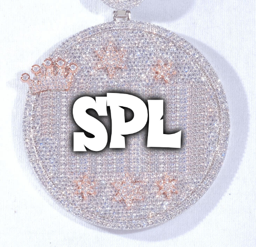 CUSTOM LETTER NECKLACE 3D BIG CROWN DISC