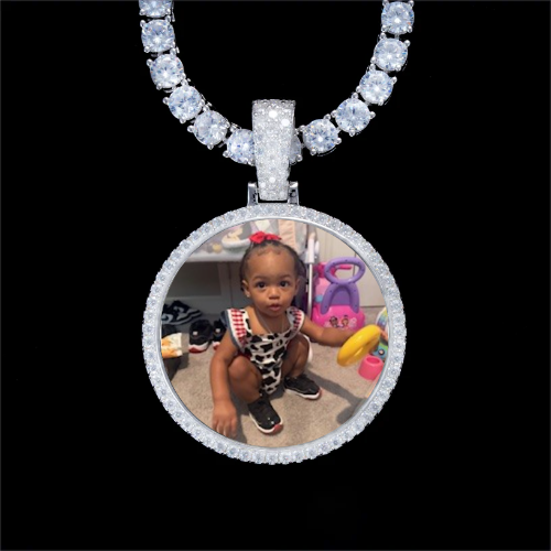 925S & VVS Moissanite 3D Circle Custom Picture Pendant