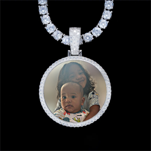 925S & VVS Moissanite 3D Circle Custom Picture Pendant